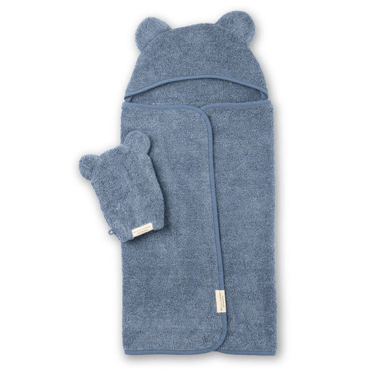 Bella Tunno - Hooded Towel + Wash Mitt Set Rain: Blue