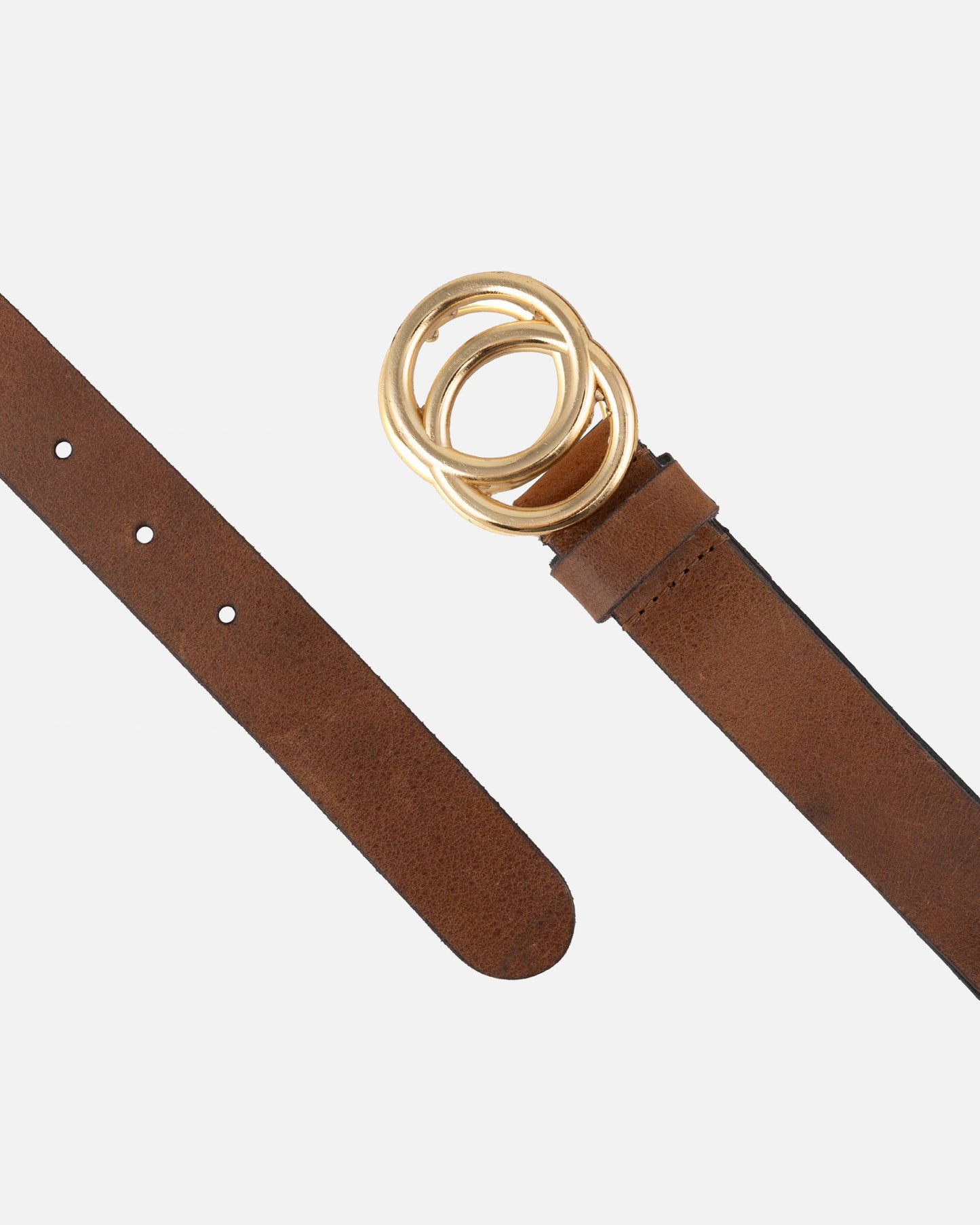 Amsterdam Heritage Belts, Bags, Apparel, Jackets - Caia | Double Ring Leather Belt with Gold Buckle: Cognac / M-90