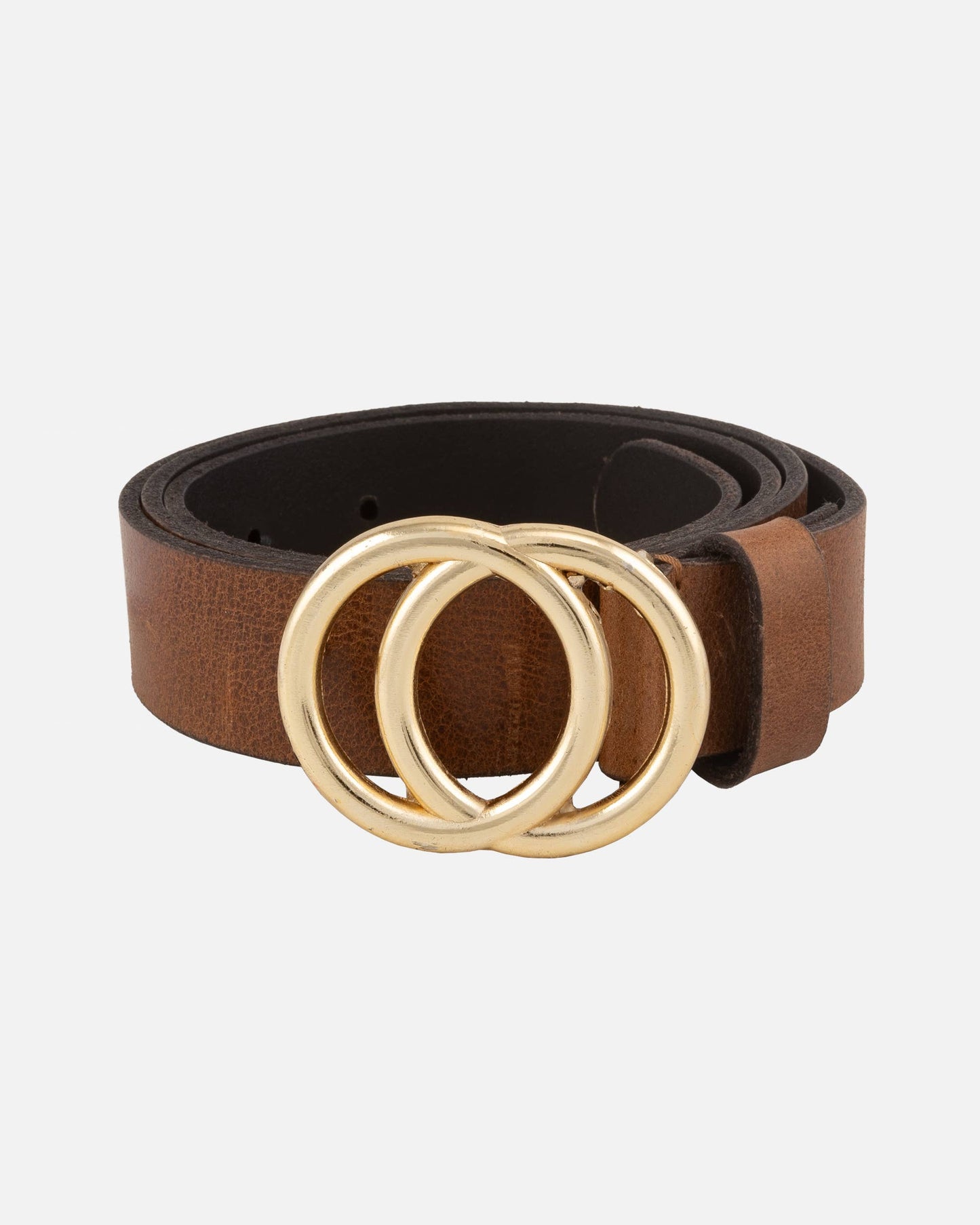 Amsterdam Heritage Belts, Bags, Apparel, Jackets - Caia | Double Ring Leather Belt with Gold Buckle: Cognac / M-90