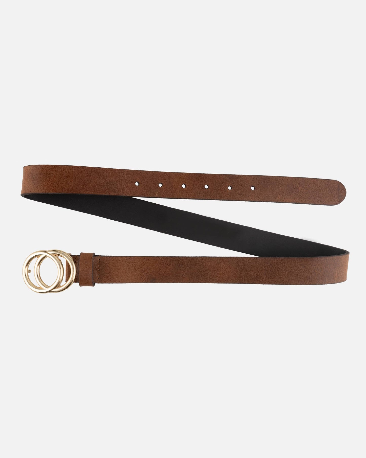 Amsterdam Heritage Belts, Bags, Apparel, Jackets - Caia | Double Ring Leather Belt with Gold Buckle: Cognac / M-90