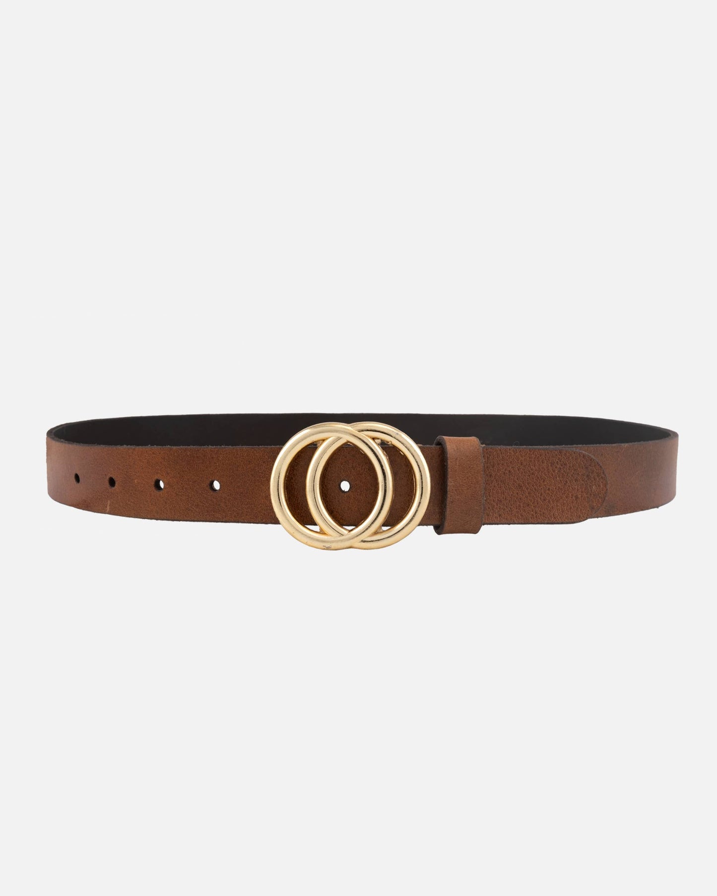 Amsterdam Heritage Belts, Bags, Apparel, Jackets - Caia | Double Ring Leather Belt with Gold Buckle: Cognac / M-90